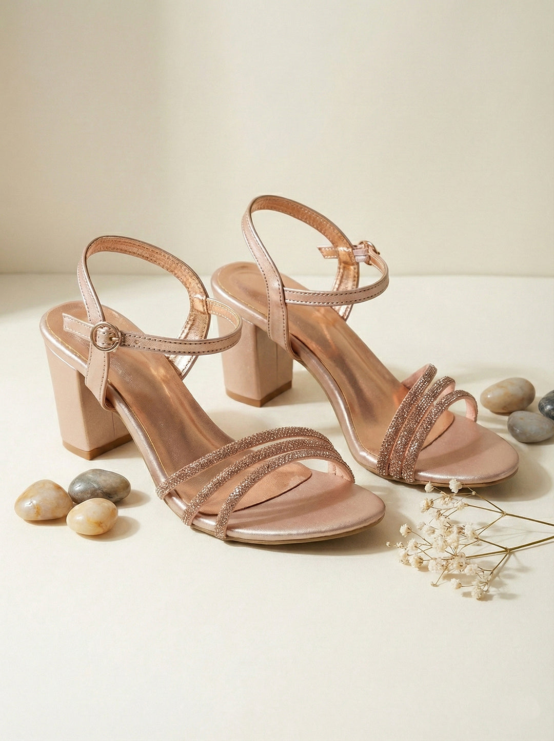 Rose Gold Block Heels Sandals for women