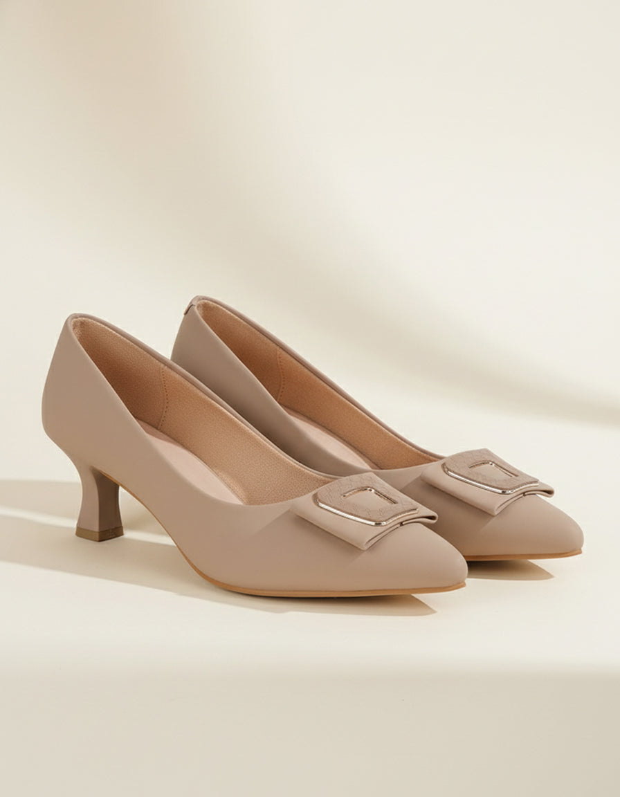 Taupe Block Pumps Heels for Women