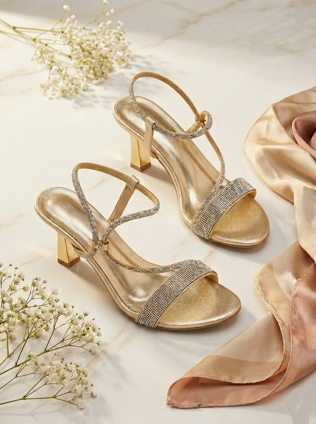 Gold Kitten Heels Sandals for women