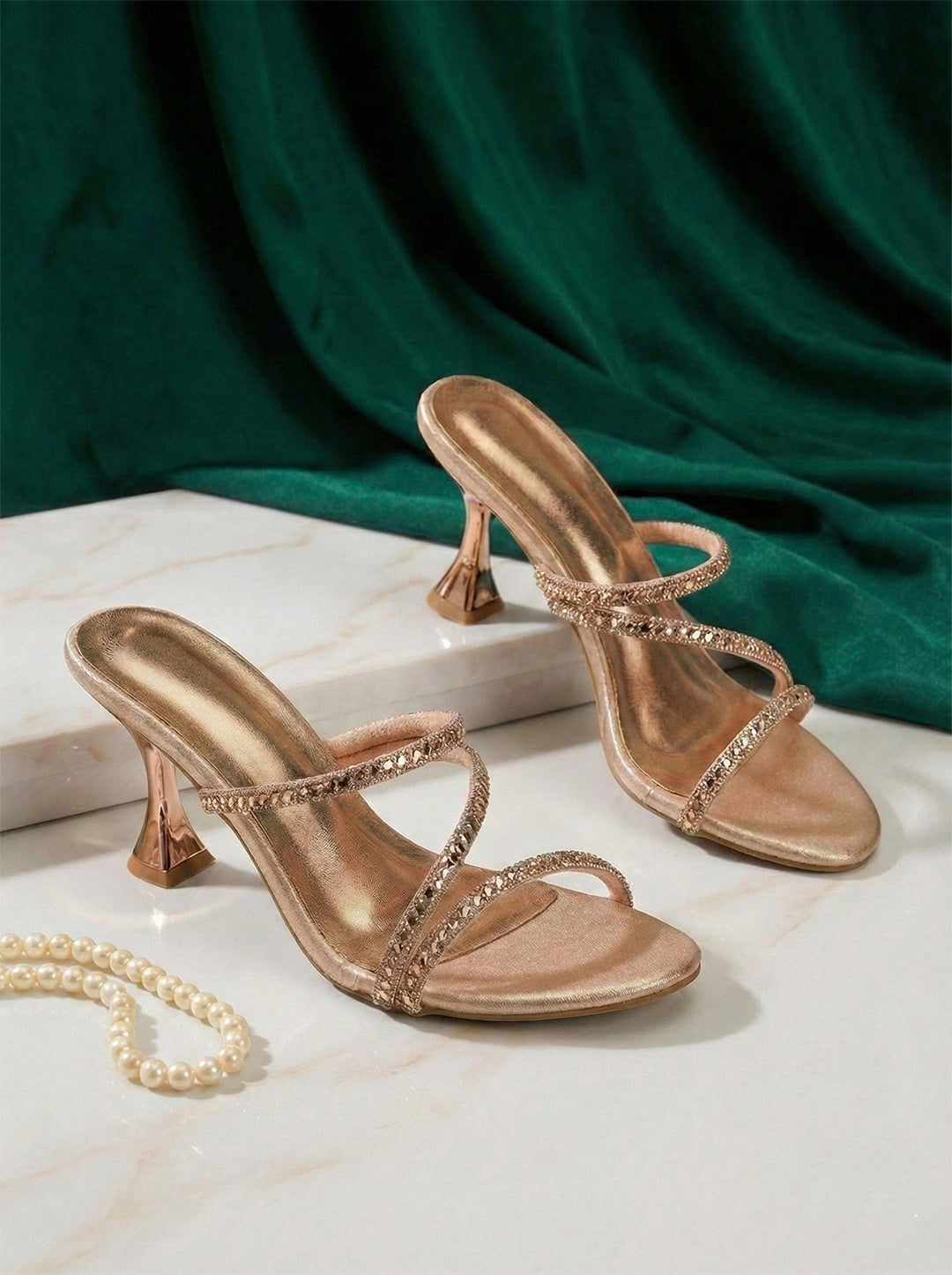 Rose Gold Kitten Heels Sandals for women