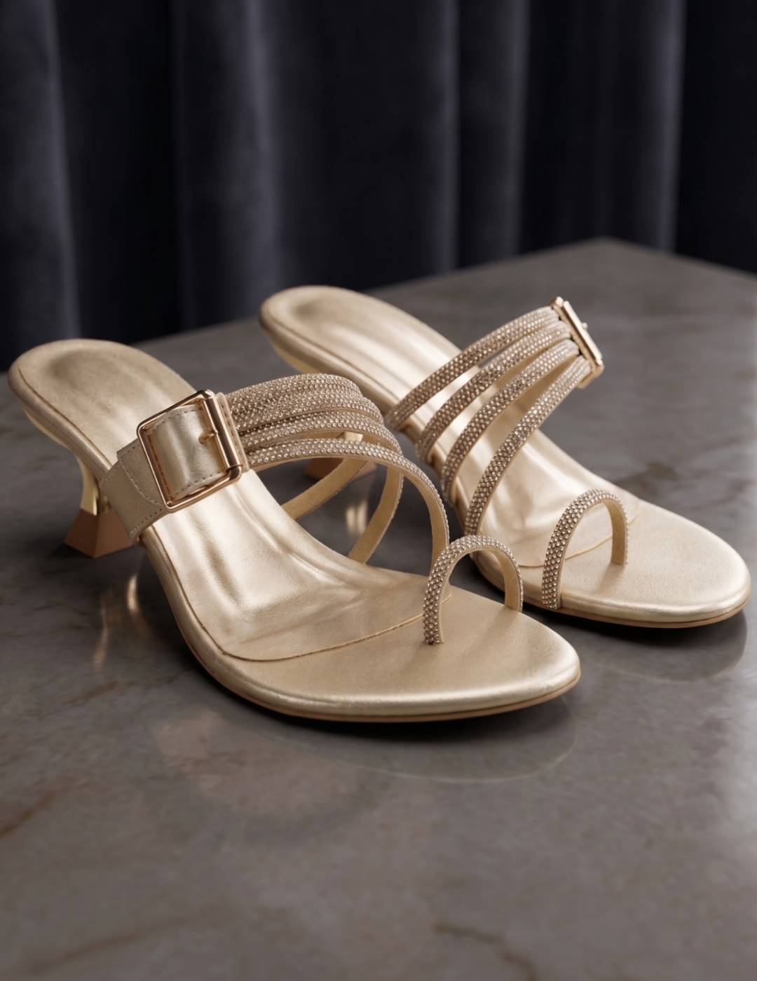 Gold Kitten Heels Sandals for women