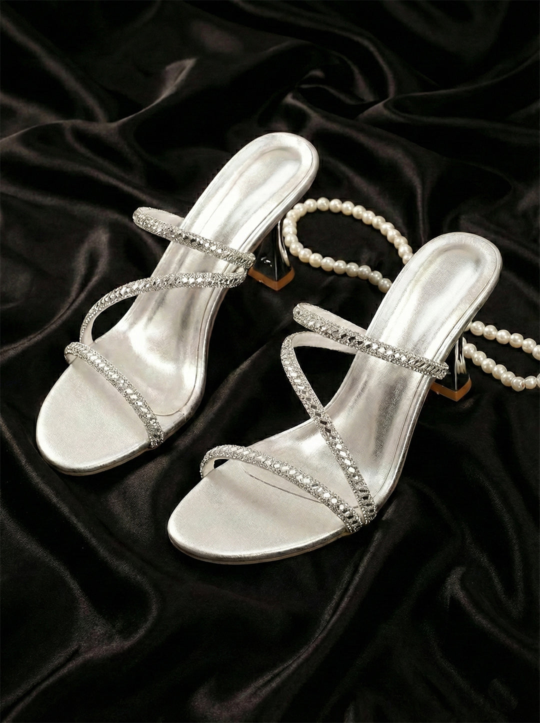 Silver Kitten Heels Sandals for women