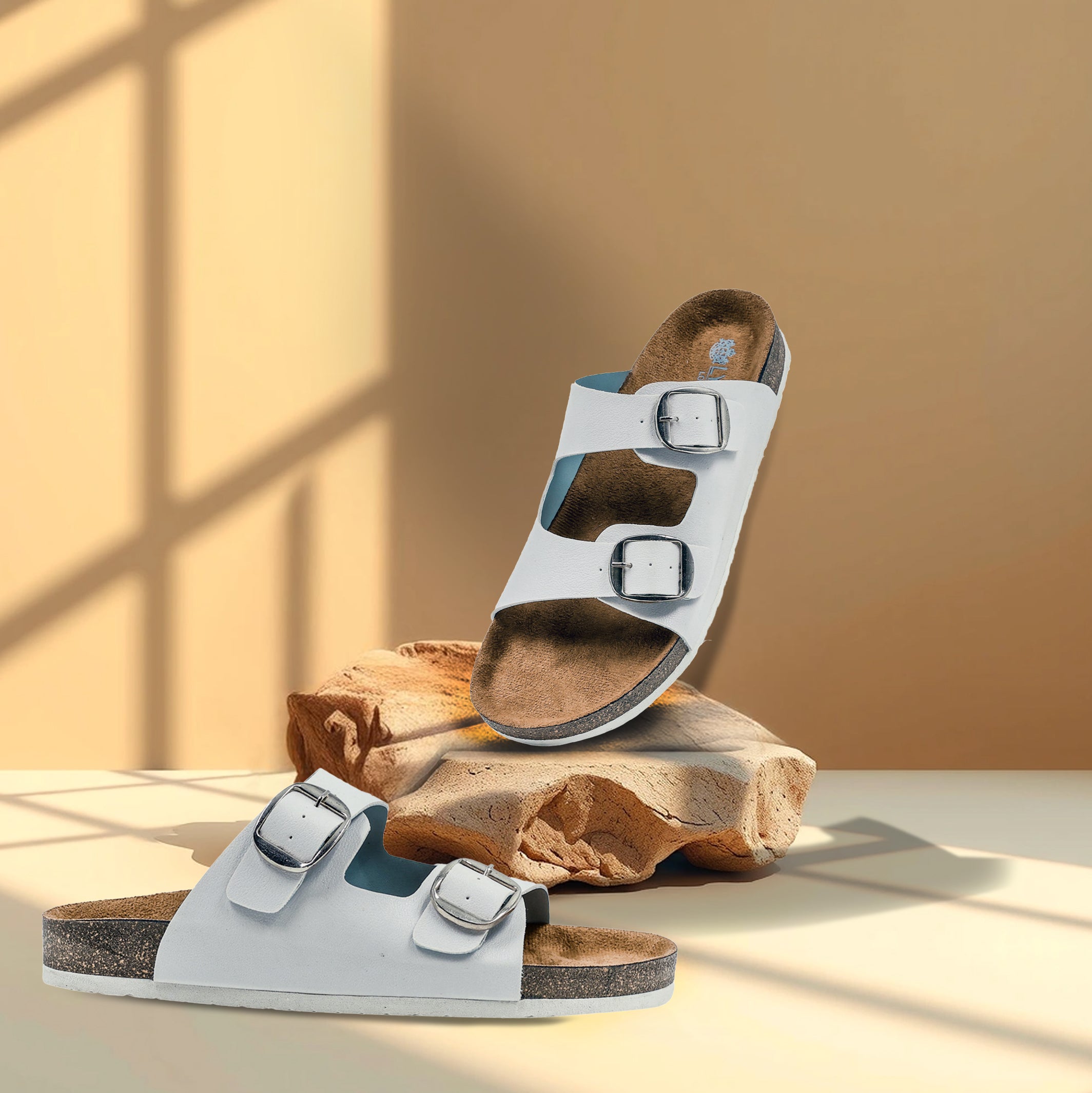 White Women's Flat Cork Sandals