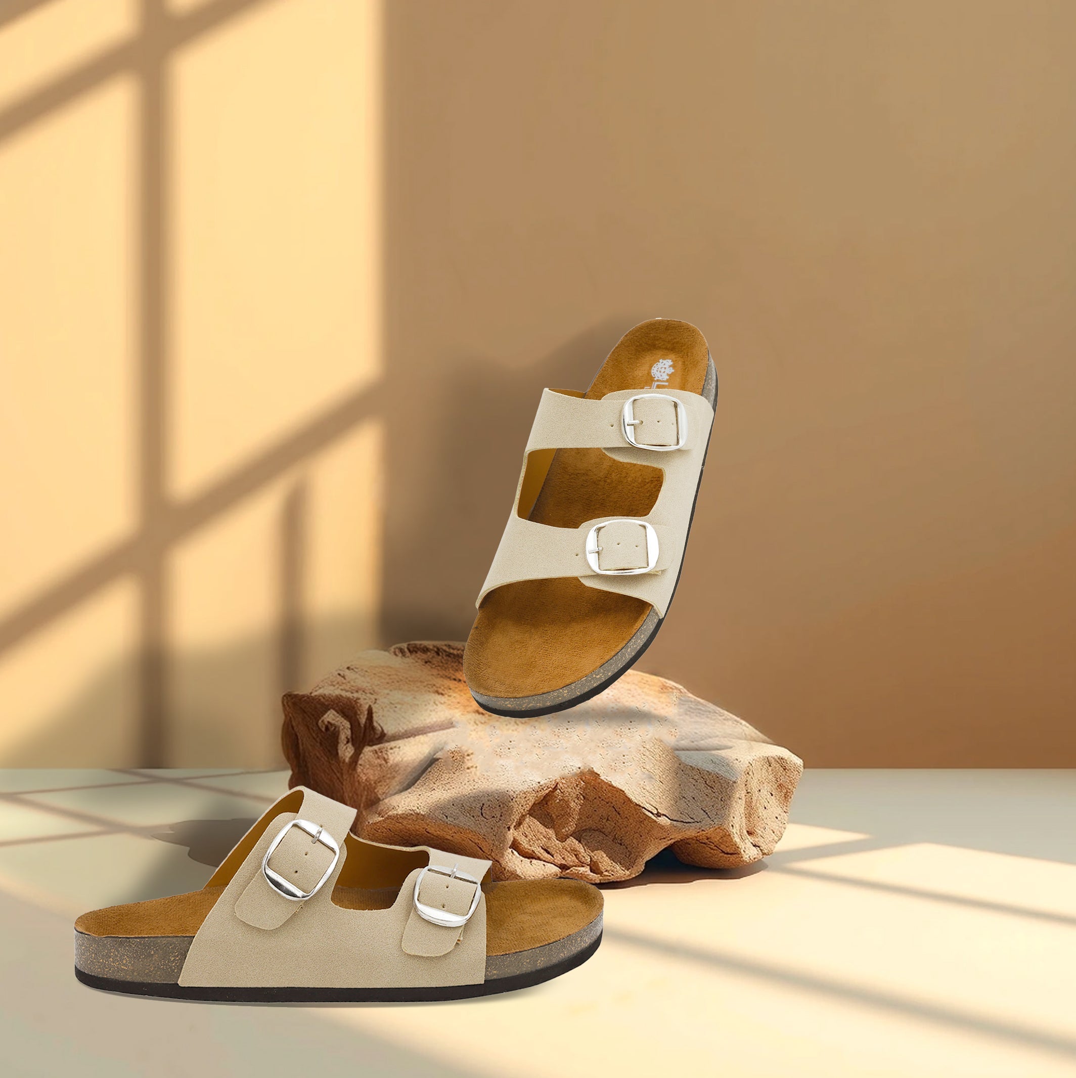 Women's Beige Suede Flat Sandals