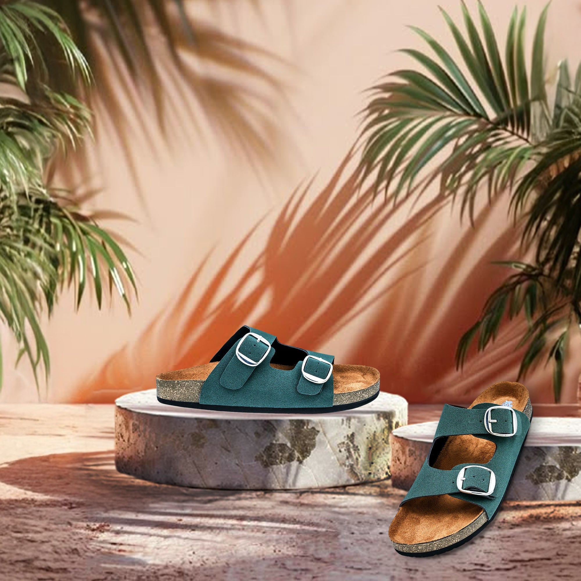 Olive Suede Women's Flat Sandals