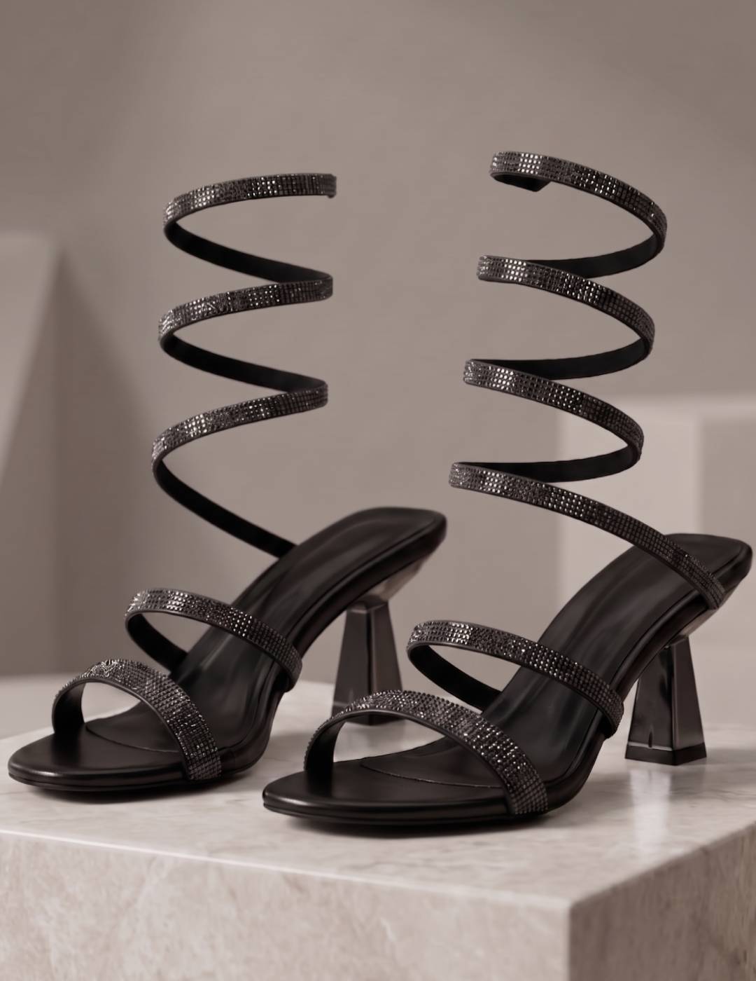 Black Kitten Heels Sandals for women