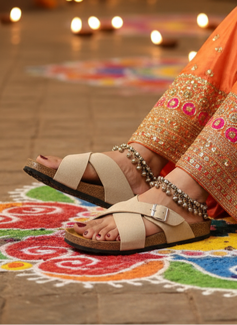 Beige Women's Flat Sandals