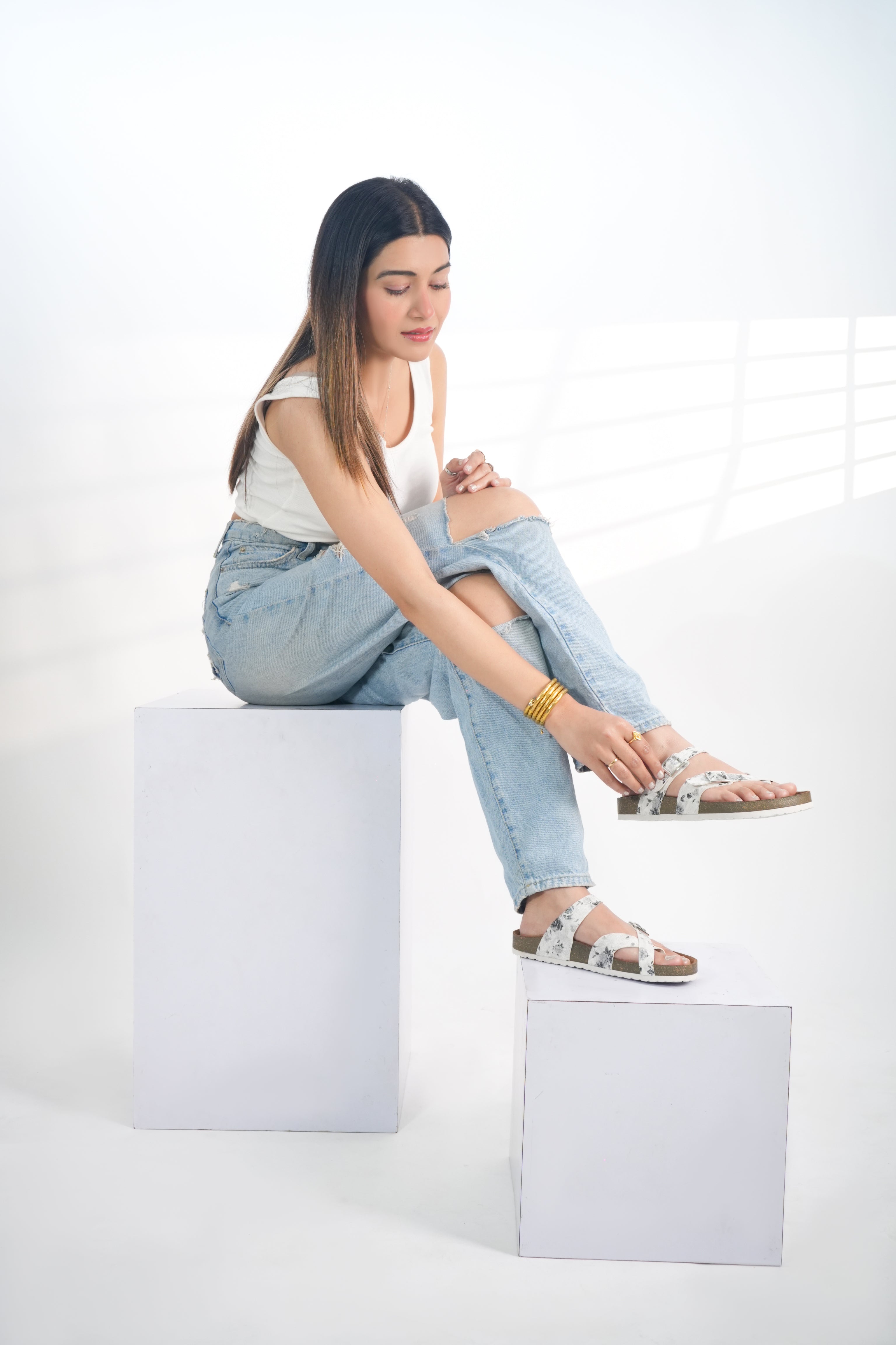 White Flower Sandals for Women - Soho
