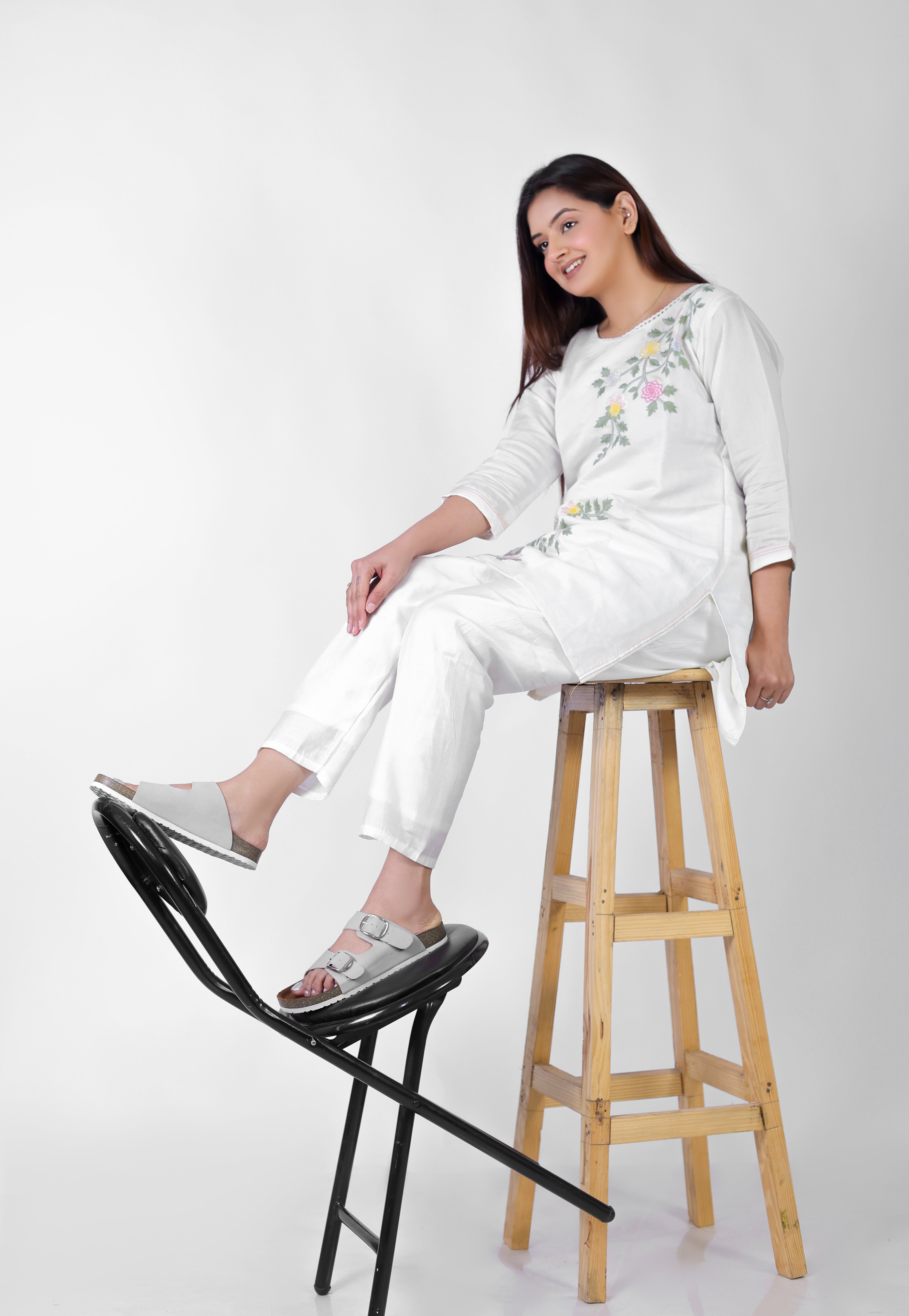 Grey Suede Flat Sandals for Women