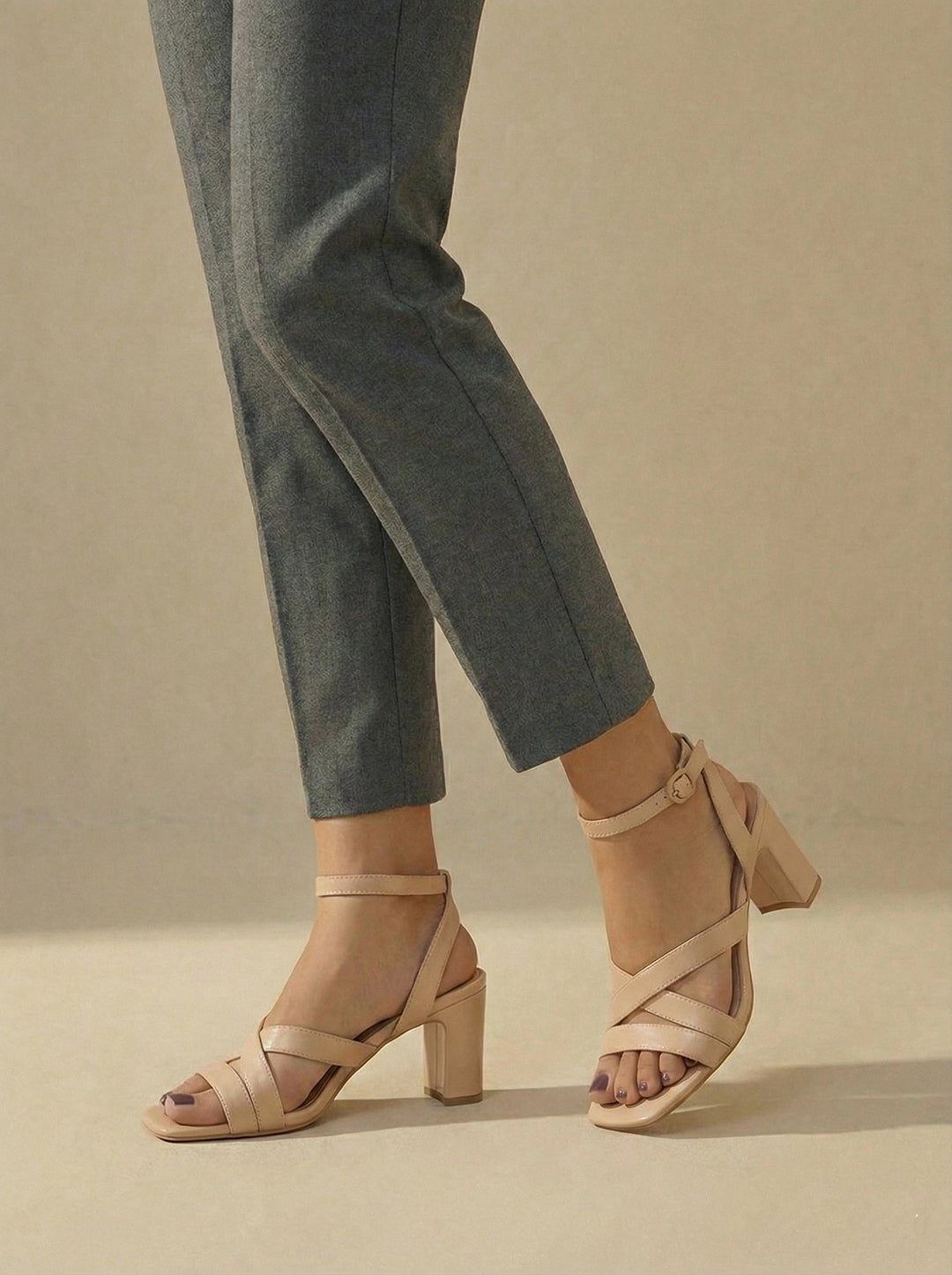 Beige Block Heels Sandals for women